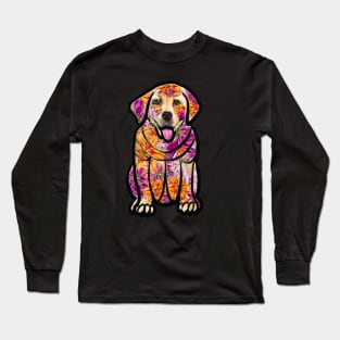 Dogs dog, Labrador retriever in flowers- doggie floral  cute Golden Labrador retriever puppy dog in winter beanie hat Long Sleeve T-Shirt